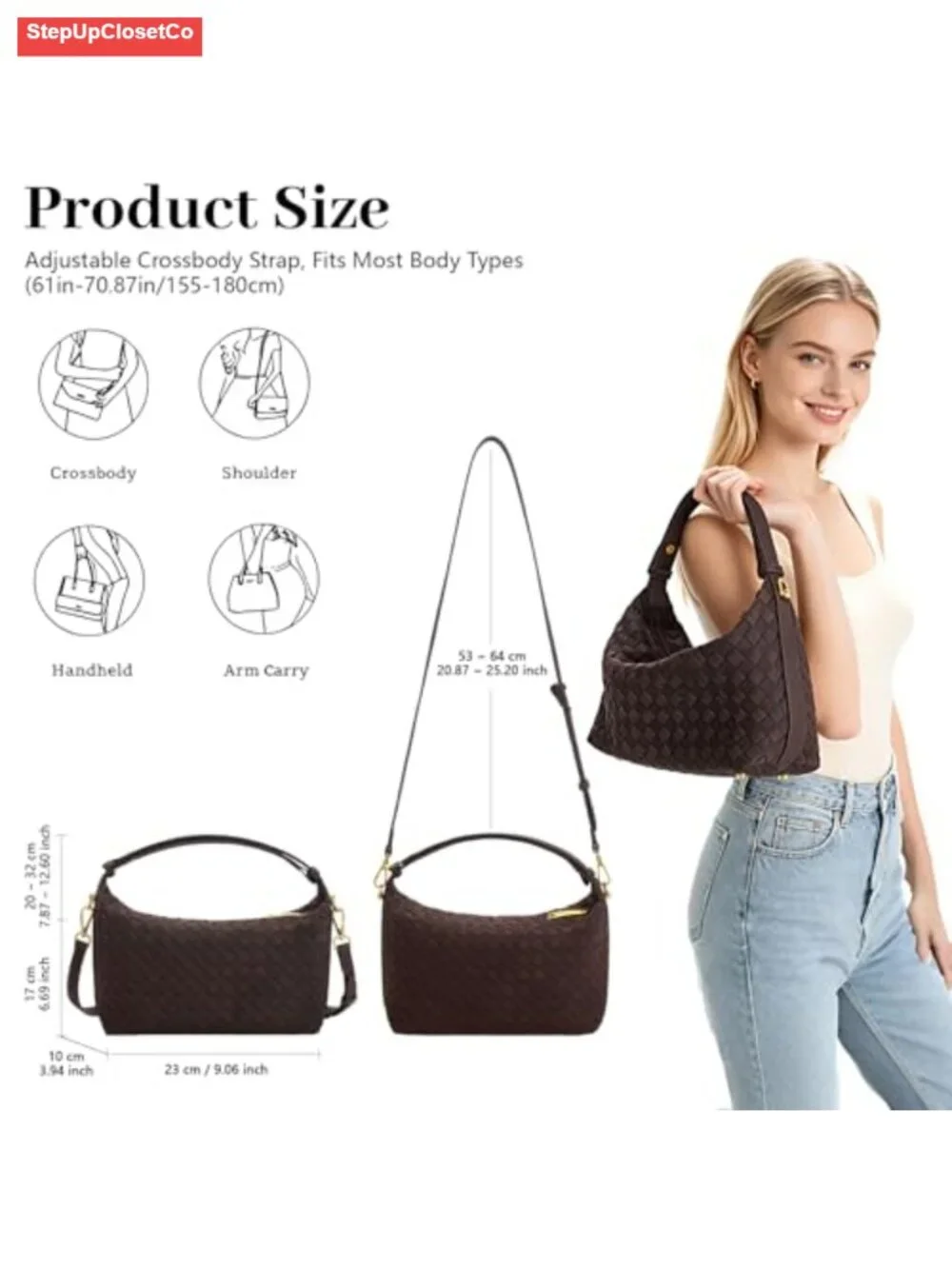 Woven Faux Suede Hobo Purse Shoulder Crossbody Bag Handbag Satchel